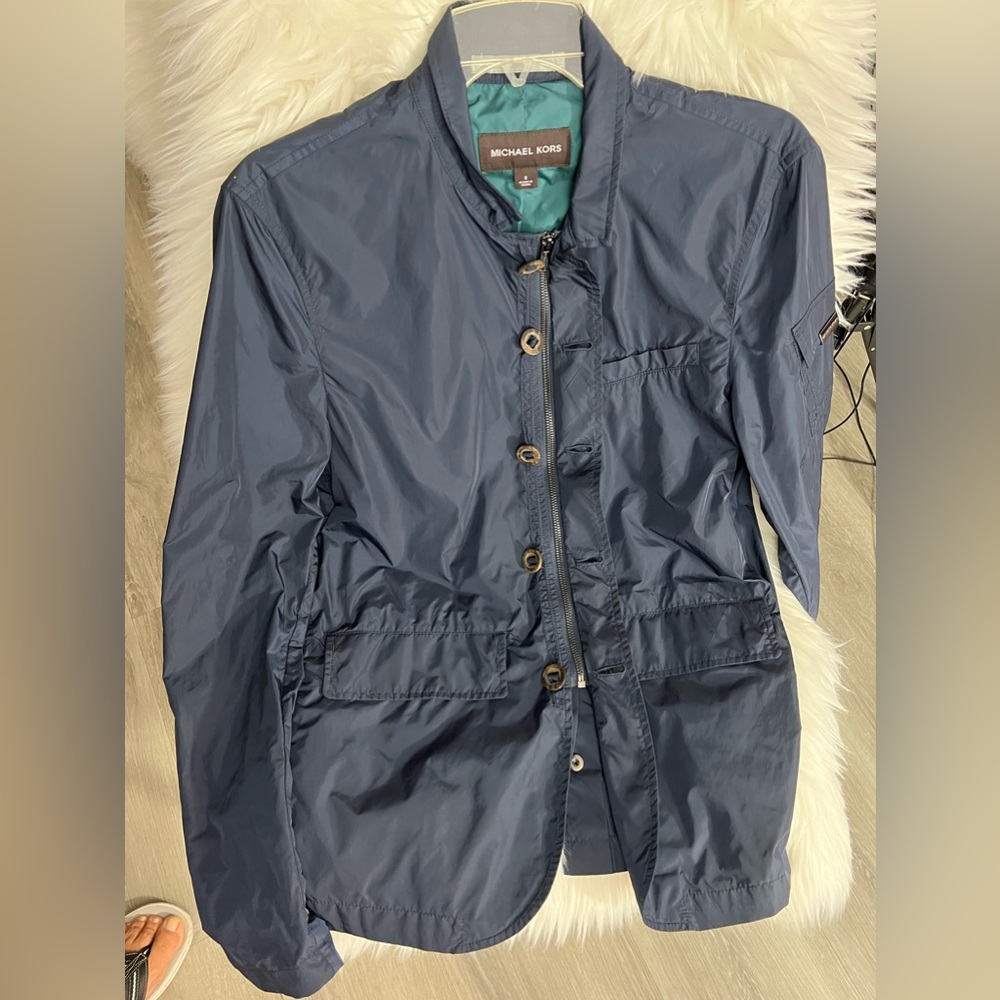 Michael kors Navy Blue Rain Coat Jacket with buttons and zipper✨brand new✨